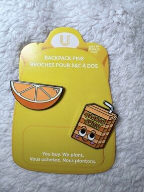 Cute Orange Slice & Juice Box Backpack Pins - Yellow/Orange